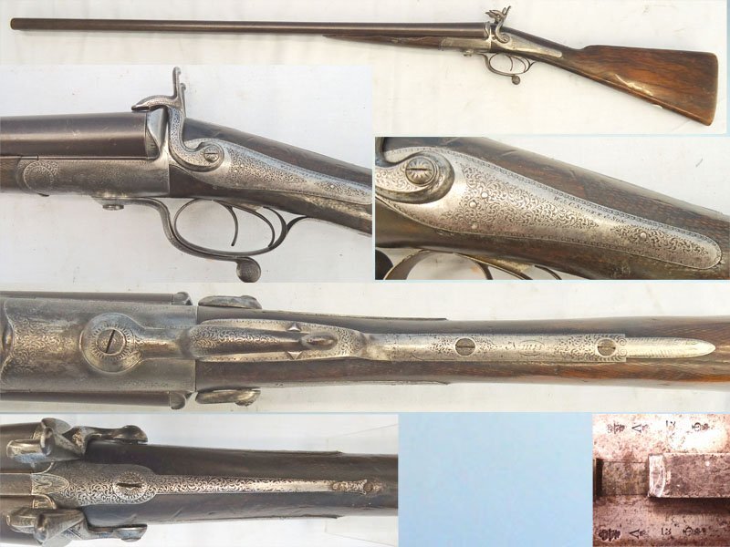 W. C. Scott c.1860s, English, W & C Scott & Son, London, 13 Bore Rotary Underlever Double Damascus Barrelled Breech Loading Pinfire Obsolete Calibre Sporting Shotgun. Sn - 18212 Muzzleloader 13 Bore/gauge