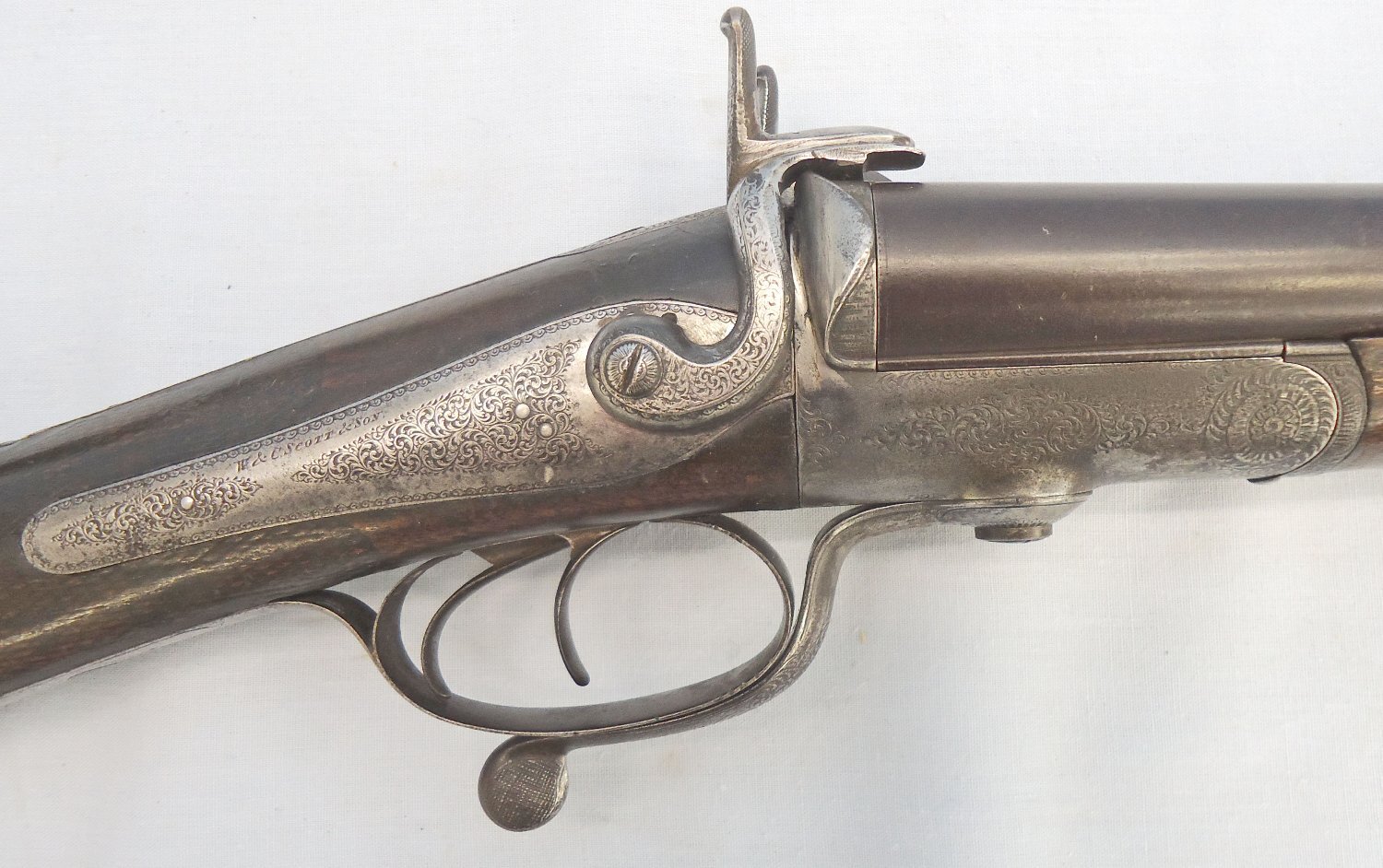 W. C. Scott c.1860s, English, W & C Scott & Son, London, 13 Bore Rotary Underlever Double Damascus Barrelled Breech Loading Pinfire Obsolete Calibre Sporting Shotgun. Sn - 18212 Muzzleloader 13 Bore/gauge 