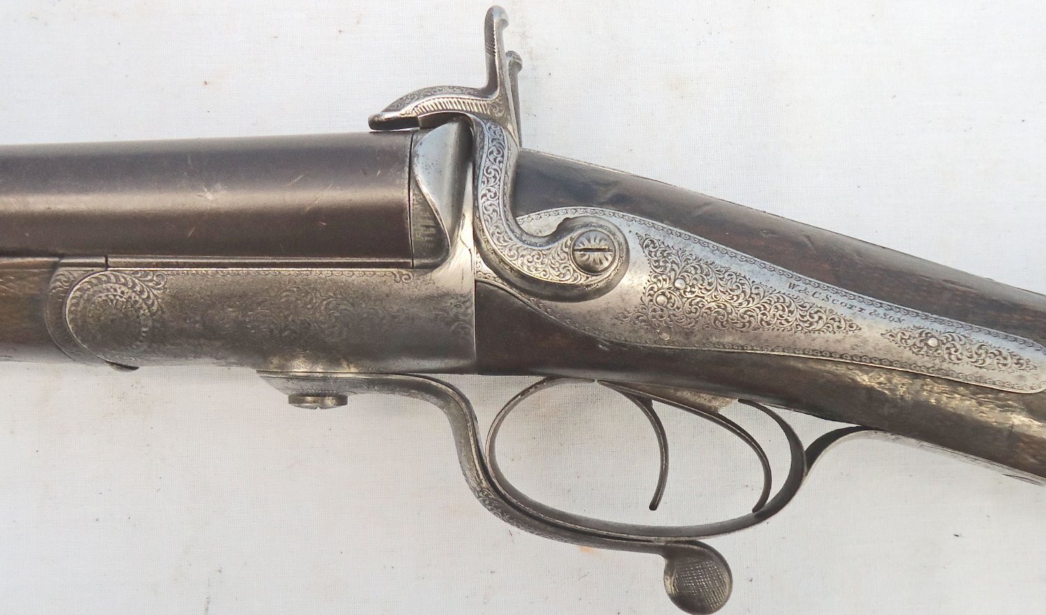 {CATEGORY} - W. C. Scott c.1860s, English, W & C Scott & Son, London, 13 Bore Rotary Underlever Double Damascus Barrelled Breech Loading Pinfire Obsolete Calibre Sporting Shotgun. Sn - 18212 Muzzleloader 13 Bore/gauge in 