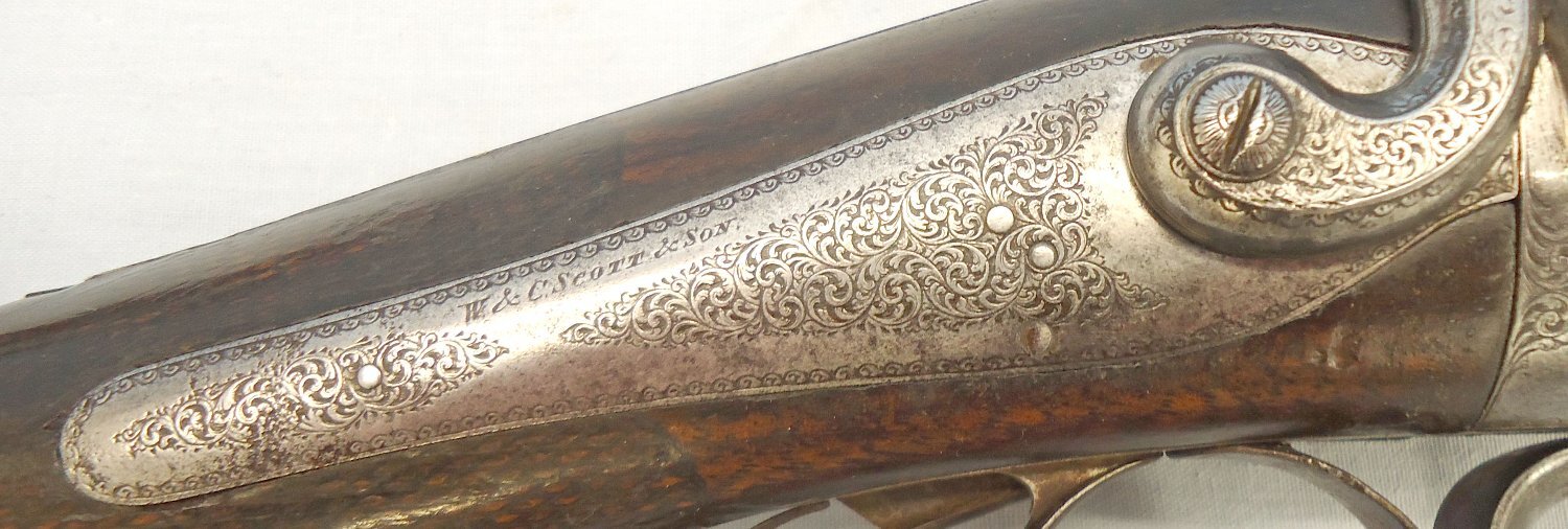 {CATEGORY} - W. C. Scott c.1860s, English, W & C Scott & Son, London, 13 Bore Rotary Underlever Double Damascus Barrelled Breech Loading Pinfire Obsolete Calibre Sporting Shotgun. Sn - 18212 Muzzleloader 13 Bore/gauge