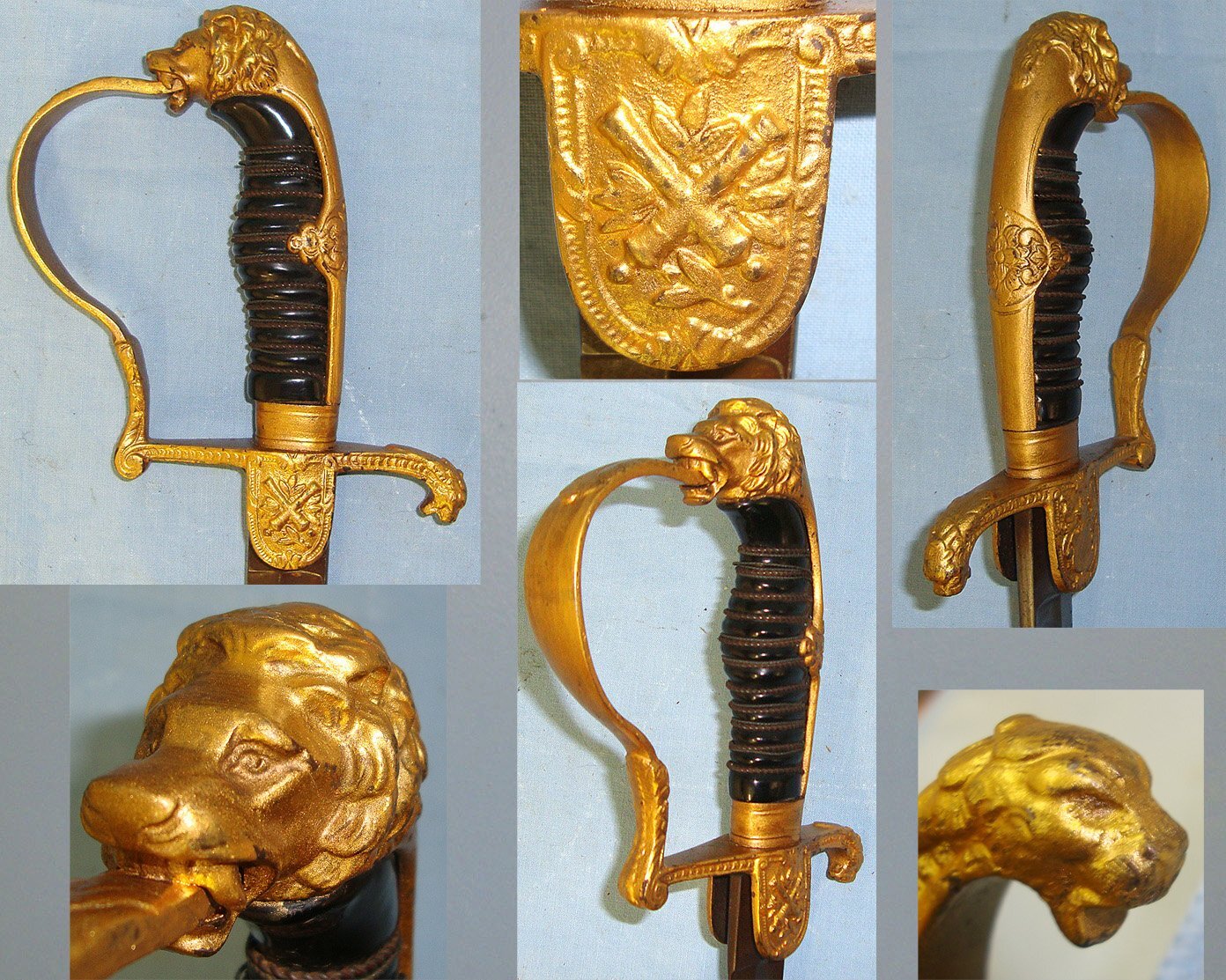 WW1 Era Imperial German Artillery Officer Dress Sword With Lion’s Head Pommel & Scabbard. Sn 23281 Sword