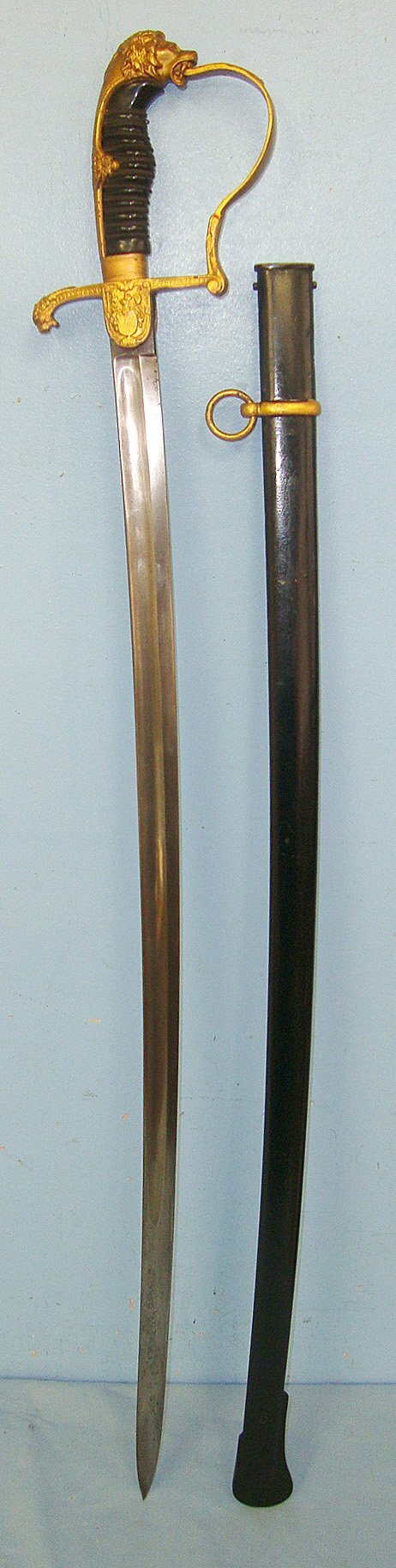  WW1 Era Imperial German Artillery Officer Dress Sword With Lion’s Head Pommel & Scabbard. Sn 23281 Sword