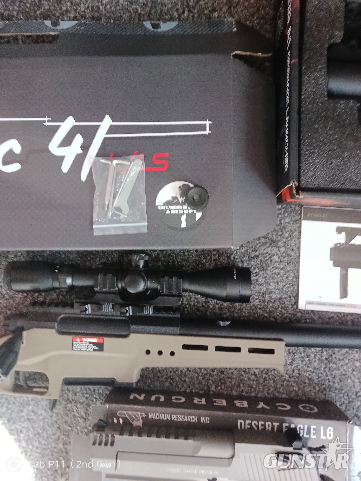 Joblot Joblot of Airsoft like new sliverback sniper rifle grenade launcher and desert eagle 6 mm