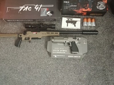 Airsoft  Joblot of Airsoft like new sliverback sniper rifle grenade launcher and desert eagle 6 mm