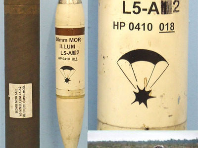 INERT DEACTIVATED. British 60MM L5-A1 6 Illuminating Mortar & Black Cardboard Transit Tube. - O 1945 INERT DEACTIVATED. British 60MM L5-A1 6 Illuminating Mortar & Black Cardboard Transit Tube. - O 1945  Other
