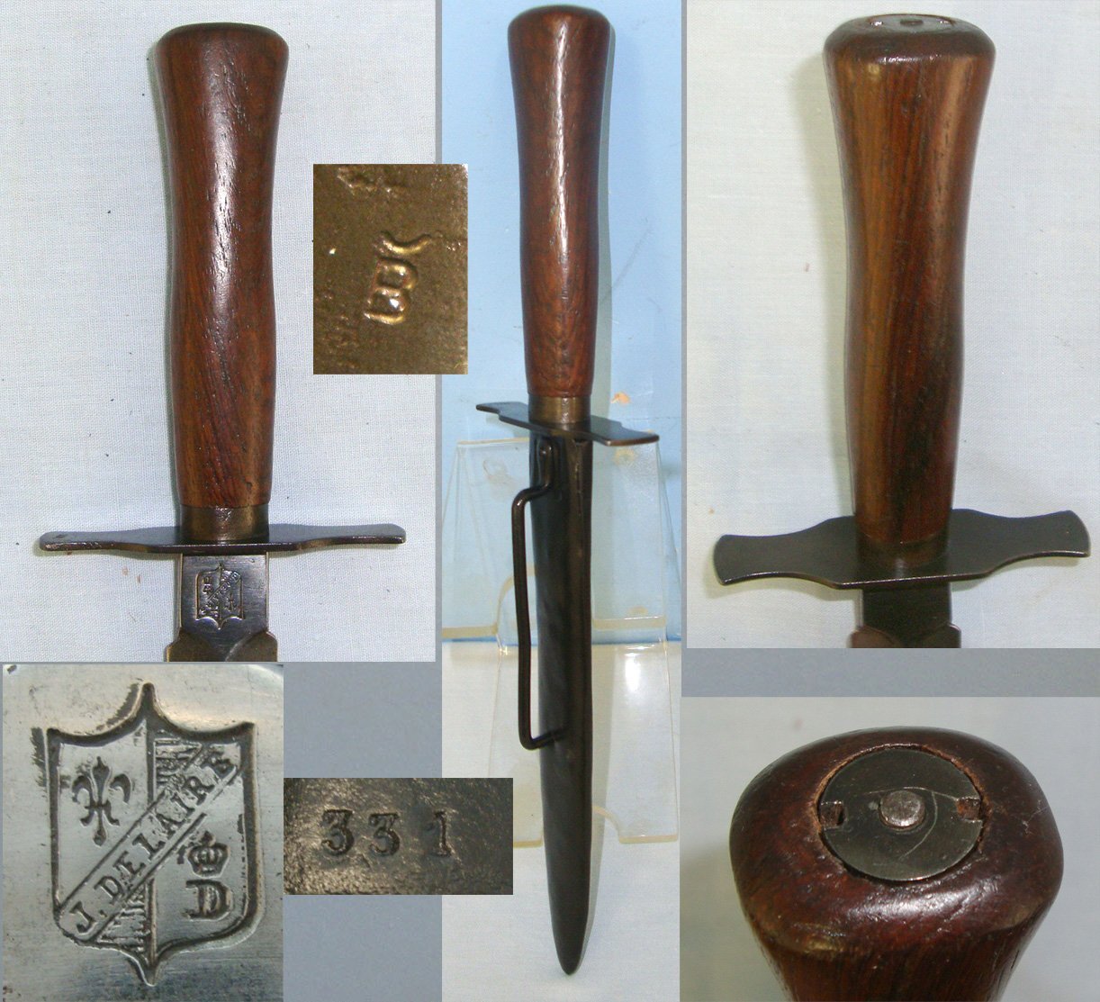 RARE**WW1 French Model 1916 ‘J.Delaire’ (Variant of \"The Avenger of 1870\") Fighting Knife & Scabbard. Sn 22831 Dagger