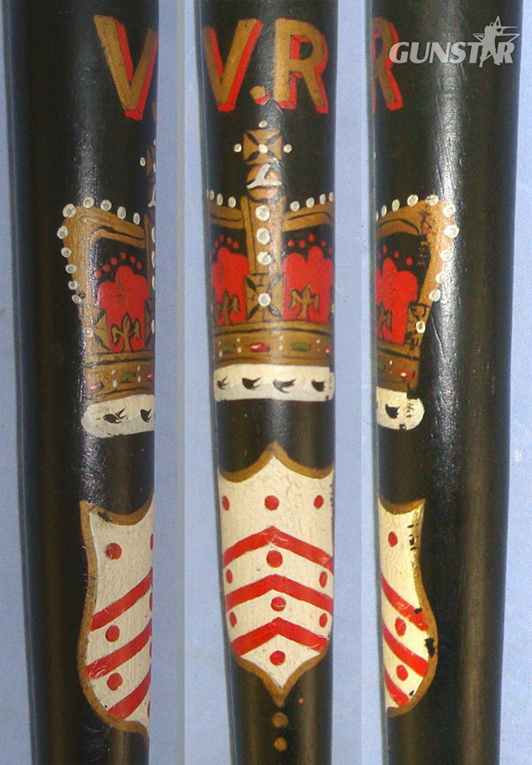 Victorian Era Gloucestershire Constabulary Queen’s Crown Hand Painted Decoration Ebonised Wood Police Truncheon With Collection Number Brass Tag 170 **FROM THE GEORGE RALPH LEYLAND COLLECTION OF TRUNCHEONS & TIPSTAFFS** Sn 22807  Antique & Militaria