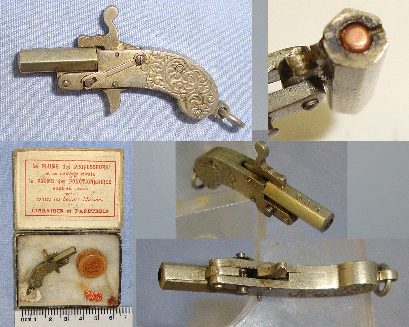 MINIATURE**EXPERTLY CRAFTED**Boxed German / Austrian G&B Late 19th Century Break Action Pin Fire Metal Pistol With A Small Quantity Of 1mm Pin Fire Blank Cartridges. Sn 23708:1 miniature pistol Obsolete Single Shot