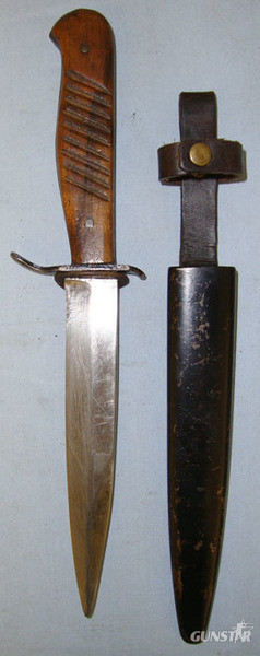 Fighting / Trench Knife With 9 Groove Wood Scales & Scabbard With Integral Belt  Knive in 