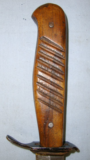  Fighting / Trench Knife With 9 Groove Wood Scales & Scabbard With Integral Belt  Knive