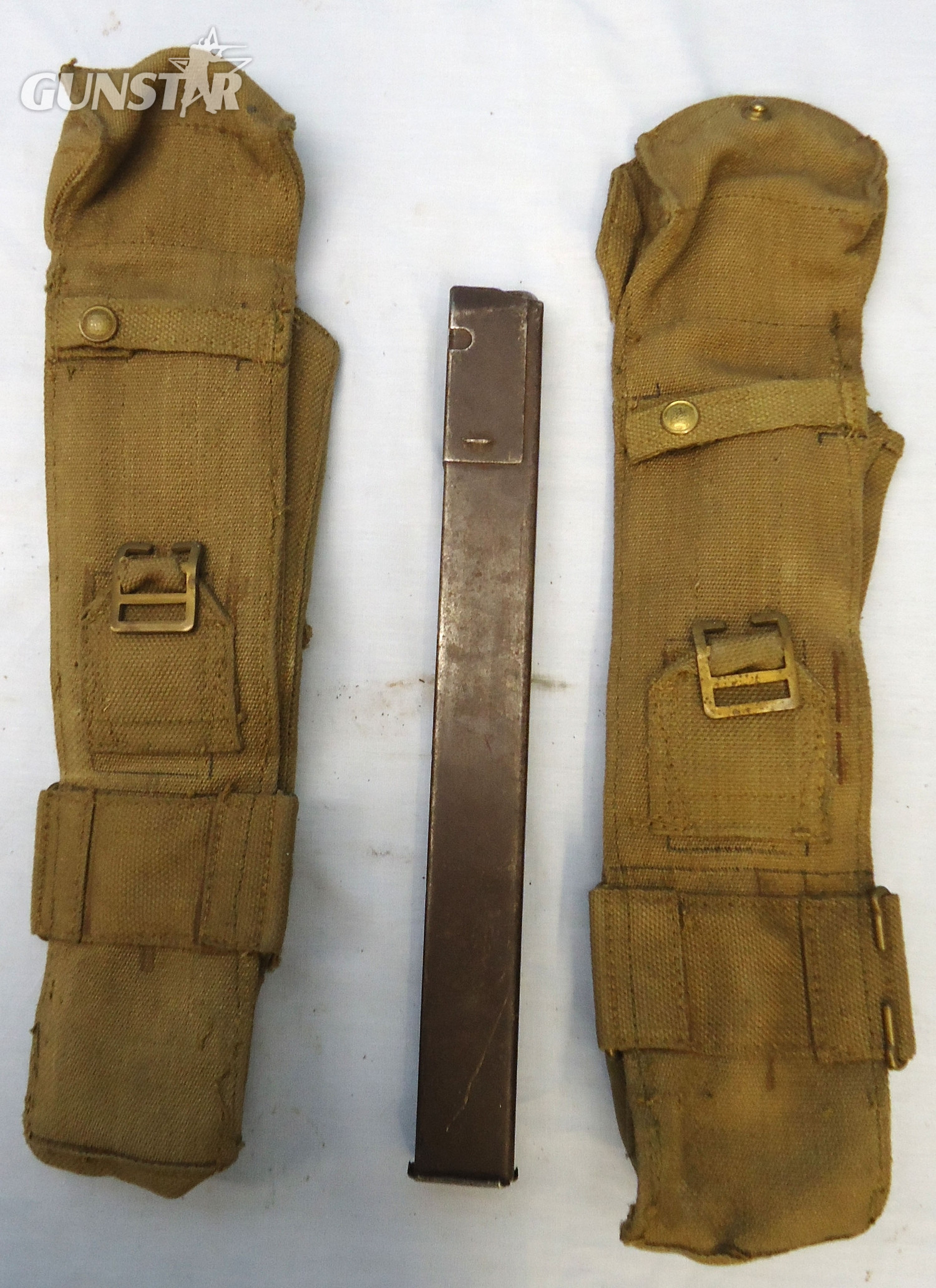 WW2, 1943 Dated, British, Pair of Lanchester Sub Machine Gun, 3 Magazine Pattern 37 Webbing Pouch. - MISC 893 WW2, 1943 Dated, British, Pair of Lanchester Sub Machine Gun, 3 Magazine Pattern 37 Webbing Pouch. - MISC 893 Other Accessory