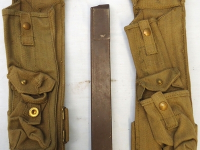 WW2, 1943 Dated, British, Pair of Lanchester Sub Machine Gun, 3 Magazine Pattern 37 Webbing Pouch. - MISC 893 WW2, 1943 Dated, British, Pair of Lanchester Sub Machine Gun, 3 Magazine Pattern 37 Webbing Pouch. - MISC 893 Other Accessory