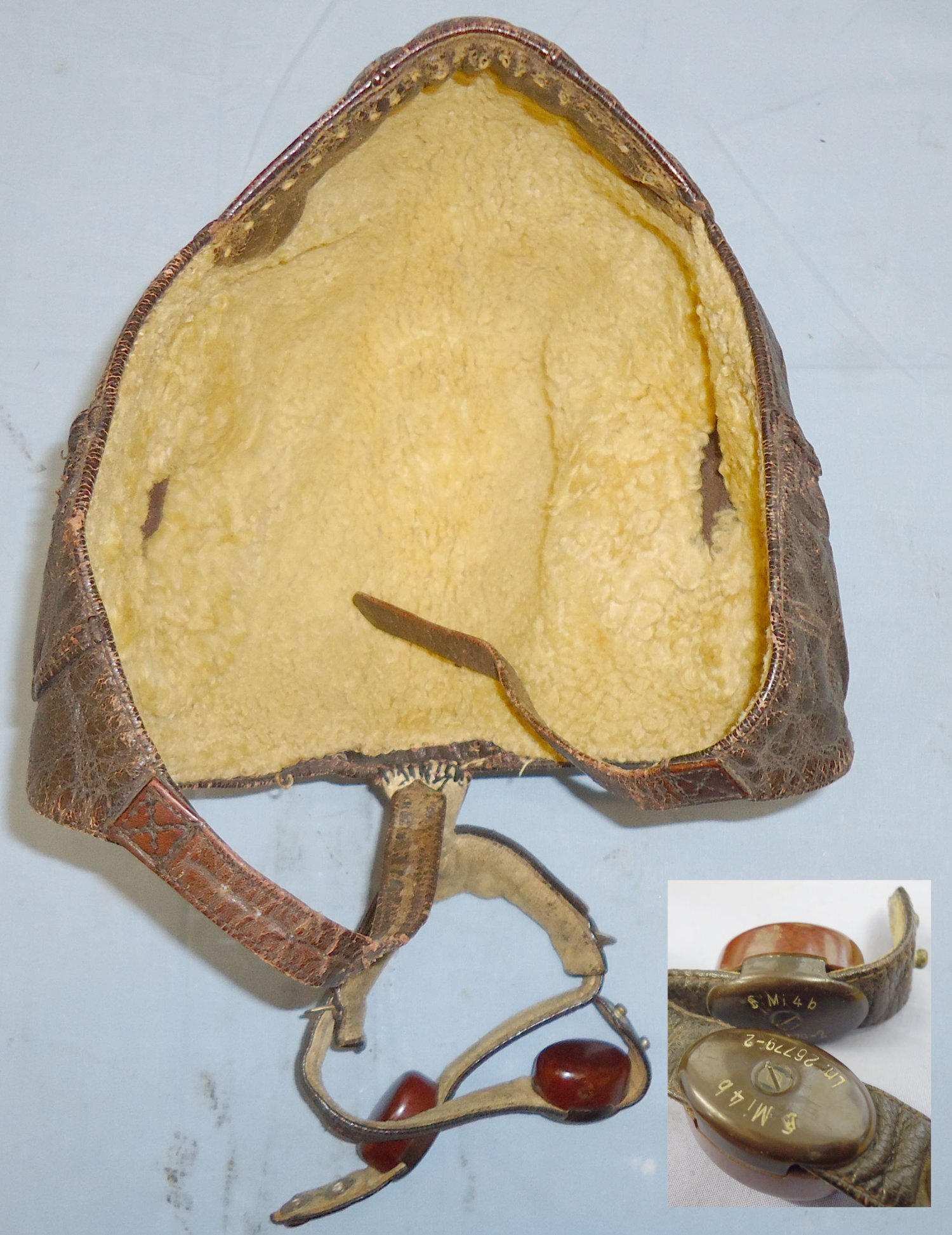  WWII Nazi German \'LKpW-101’ Leather Luftwaffe Fighter Pilot\'s Fleece Lined Flying Helmet by Siemens with Throat Mic. N 75. WWII Nazi German 'LKpW-101’ Leather Luftwaffe Fighter Pilot's Fleece Lined Flying Helmet by Siemens with Throat Mic. N 75. Antique & Militaria