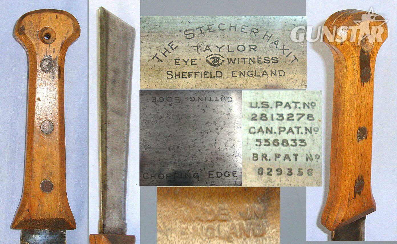 SCARCE**Vietnam War Era U.S. Patent CIA Handler Stecher Haxit Survival / Fighting Machete By Taylor Eye Witness Sheffield England & Scabbard. Sn 23552  Other Blade