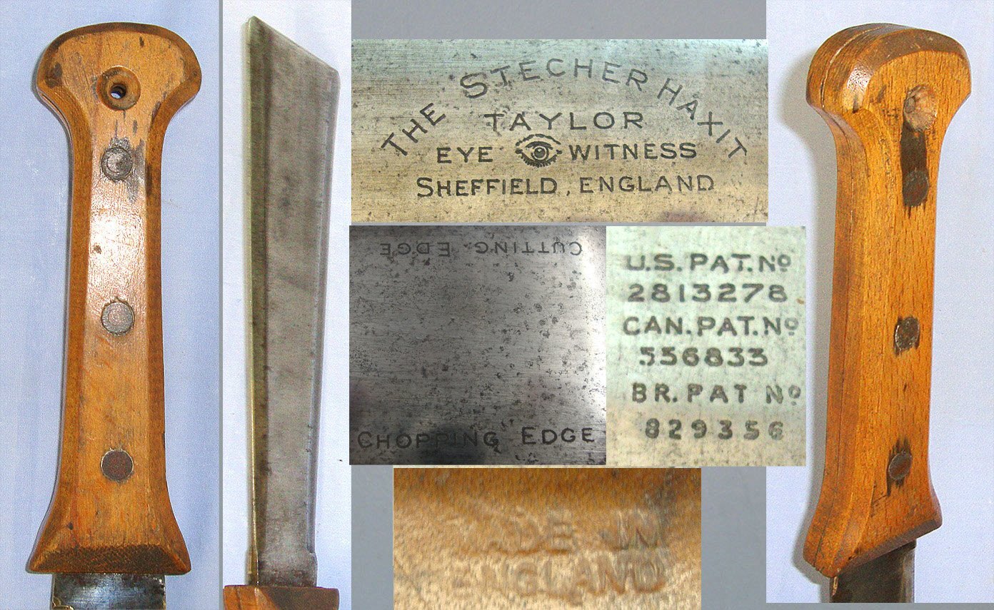 SCARCE**Vietnam War Era U.S. Patent CIA Handler Stecher Haxit Survival / Fighting Machete By Taylor Eye Witness Sheffield England & Scabbard. Sn 23552  Other Blade