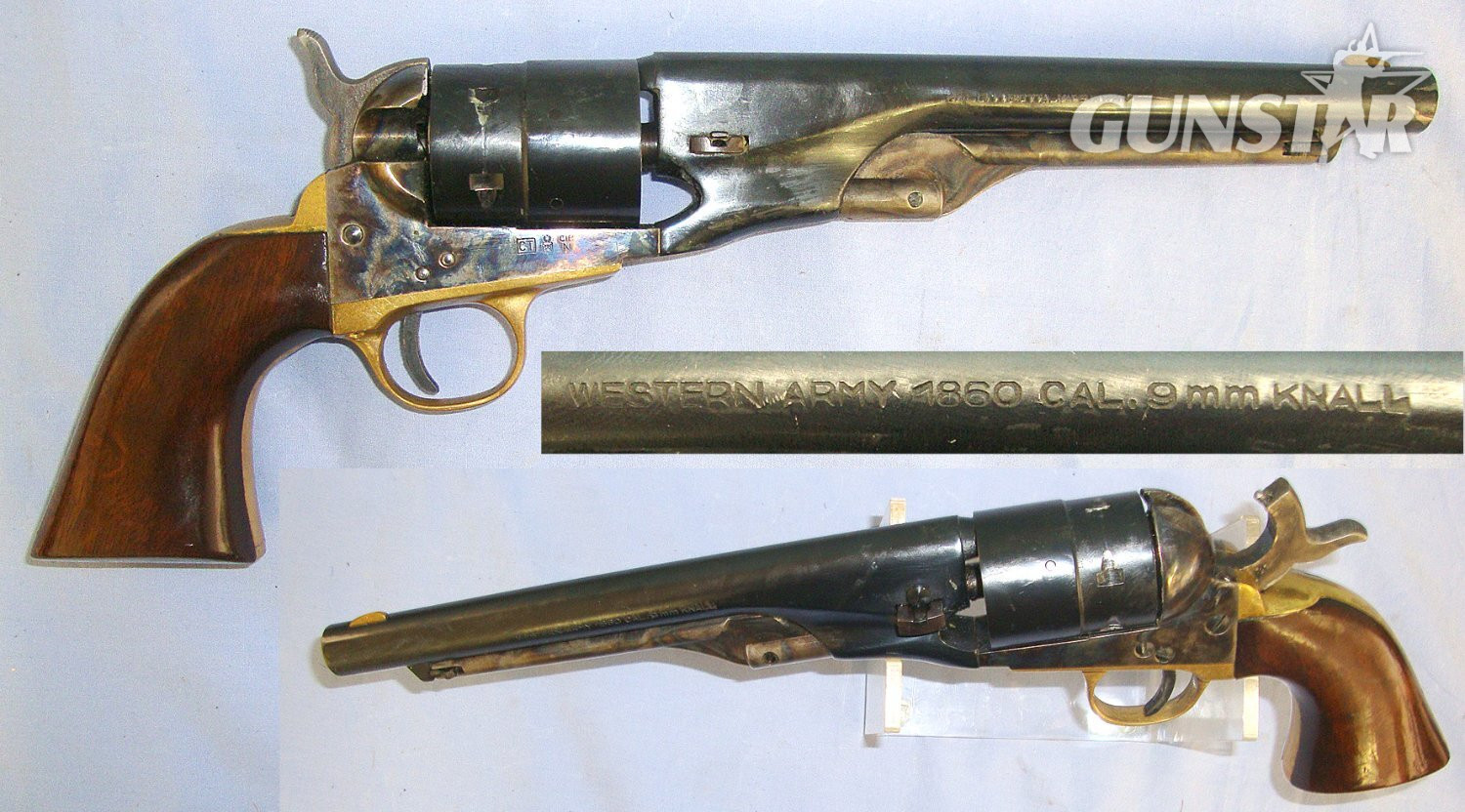 MINT**BLANK FIRER**Pietta Western Army 1860 9mm Blank Calibre Brass Framed Revolver With Colour Case Hardened Action, Loading Lever & Hammer (Colt M1860 Army). Sn 23484:121 blank firer - Blank Firing in 