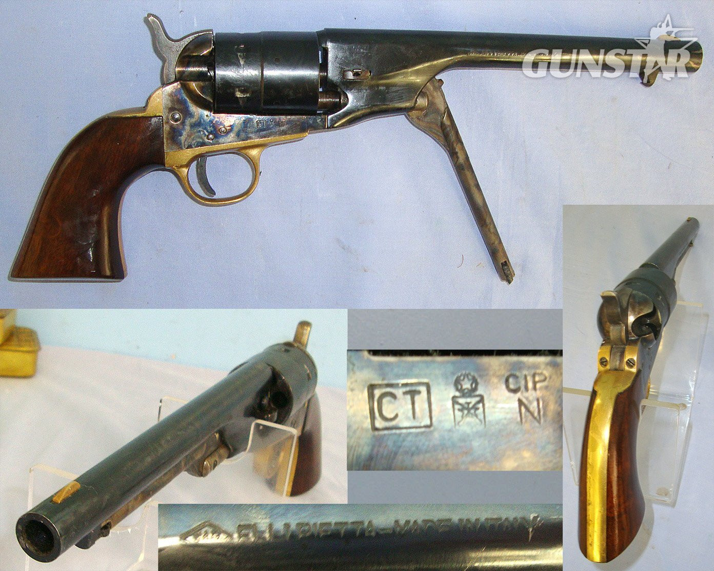 MINT**BLANK FIRER**Pietta Western Army 1860 9mm Blank Calibre Brass Framed Revolver With Colour Case Hardened Action, Loading Lever & Hammer (Colt M1860 Army). Sn 23484:121 blank firer - Blank Firing
