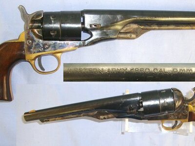 MINT**BLANK FIRER**Pietta Western Army 1860 9mm Blank Calibre Brass Framed Revolver With Colour Case Hardened Action, Loading Lever & Hammer (Colt M1860 Army). Sn 23484:121 blank firer - Blank Firing