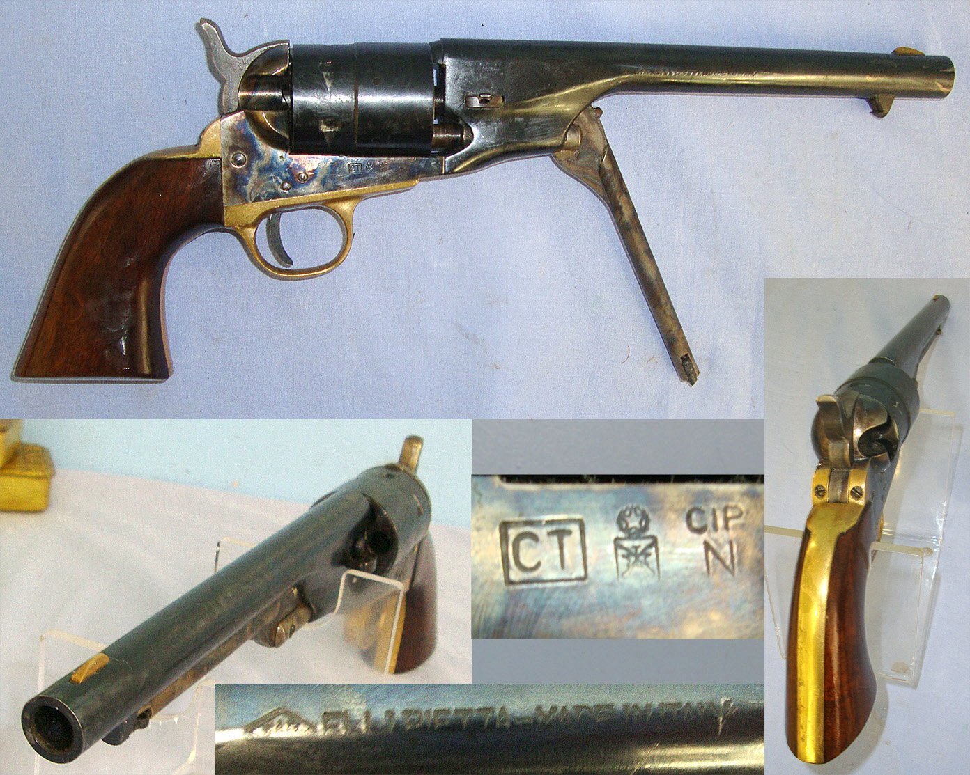 MINT**BLANK FIRER**Pietta Western Army 1860 9mm Blank Calibre Brass Framed Revolver With Colour Case Hardened Action, Loading Lever & Hammer (Colt M1860 Army). Sn 23484:121 blank firer - Blank Firing