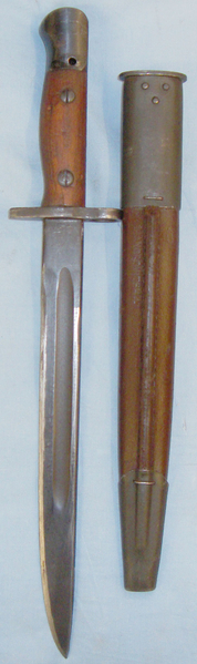  Scarce* WWII Owen Sub Machine Gun Mk 1 Bayonet and Scabbard with Orange & Mangrovite Arsenal Markings. BAYO 407. Bayonet