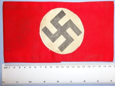 Original, Nazi NSDAP (National Socialist German Workers Party) 2 Piece Construction Arm Band with Nazi Unit Ink Stamp. N 189. Original, Nazi NSDAP (National Socialist German Workers Party) 2 Piece Construction Arm Band with Nazi Unit Ink Stamp. N 189. Antique & Militaria