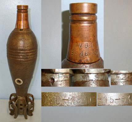  INERT DEACTIVATED WW2 1941 French Percussion Fused 60mm Brandt Infantry Mortar H INERT DEACTIVATED WW2 1941 French Percussion Fused 60mm Brandt Infantry Mortar H Antique & Militaria
