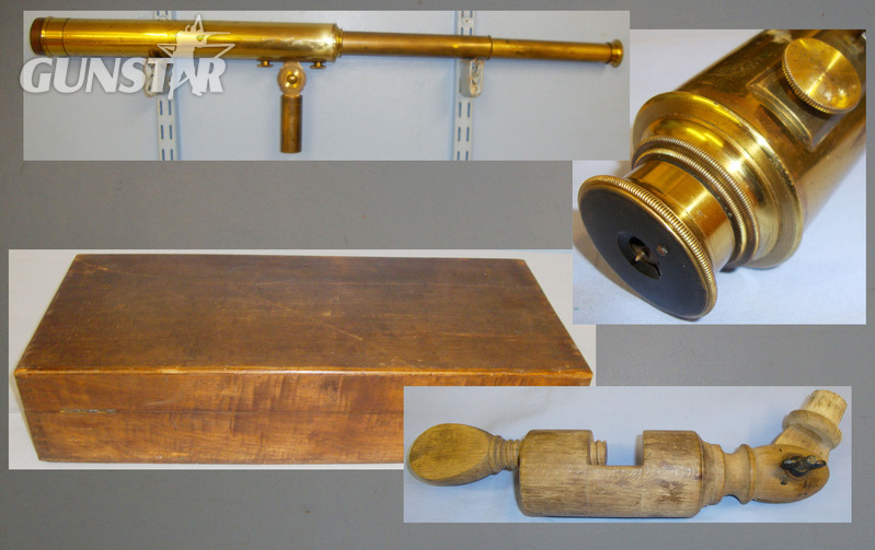  Early 20th Century, Cased, British J. Halden & Co Manchester & London Brass 2 Draw Telescope with Period Wood Desk / Table Stand. Sn 14978. Early 20th Century, Cased, British J. Halden & Co Manchester & London Brass 2 Draw Telescope with Period Wood Desk / Table Stand. Sn 14978. Other Accessory