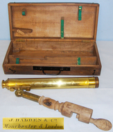 Early 20th Century, Cased, British J. Halden & Co Manchester & London Brass 2 Draw Telescope with Period Wood Desk / Table Stand. Sn 14978. Early 20th Century, Cased, British J. Halden & Co Manchester & London Brass 2 Draw Telescope with Period Wood Desk / Table Stand. Sn 14978. Other Accessory