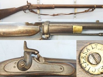 Royal Small Arms Factory (Enfield) Enfield, Pattern 1858, Native Sergeants, Smoothbore .650” Percussion Musket, Marked to the Excise & Salt Protectorate. Sn - 22426:14 Single Shot .65 Cal Muzzleloader Rifle
