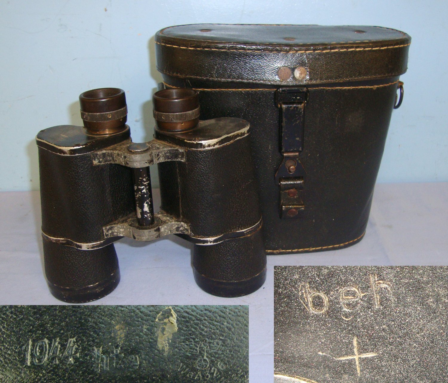 WW2 1944 Cased ‘beh’ (Ernst Leitz, Wetzlar) WW2 Nazi German Army Dienstglas (Service Glass) 10 X 50 Magnification Infantry Officer\'s Binoculars Case By ‘hte (or a)’ (Koenig Co Wien). Sn 21385:17  Sight & Optic
