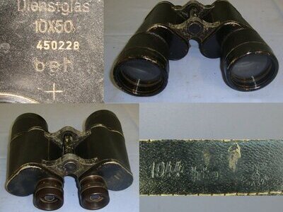 WW2 1944 Cased ‘beh’ (Ernst Leitz, Wetzlar) WW2 Nazi German Army Dienstglas (Service Glass) 10 X 50 Magnification Infantry Officer\'s Binoculars Case By ‘hte (or a)’ (Koenig Co Wien). Sn 21385:17  Sight & Optic