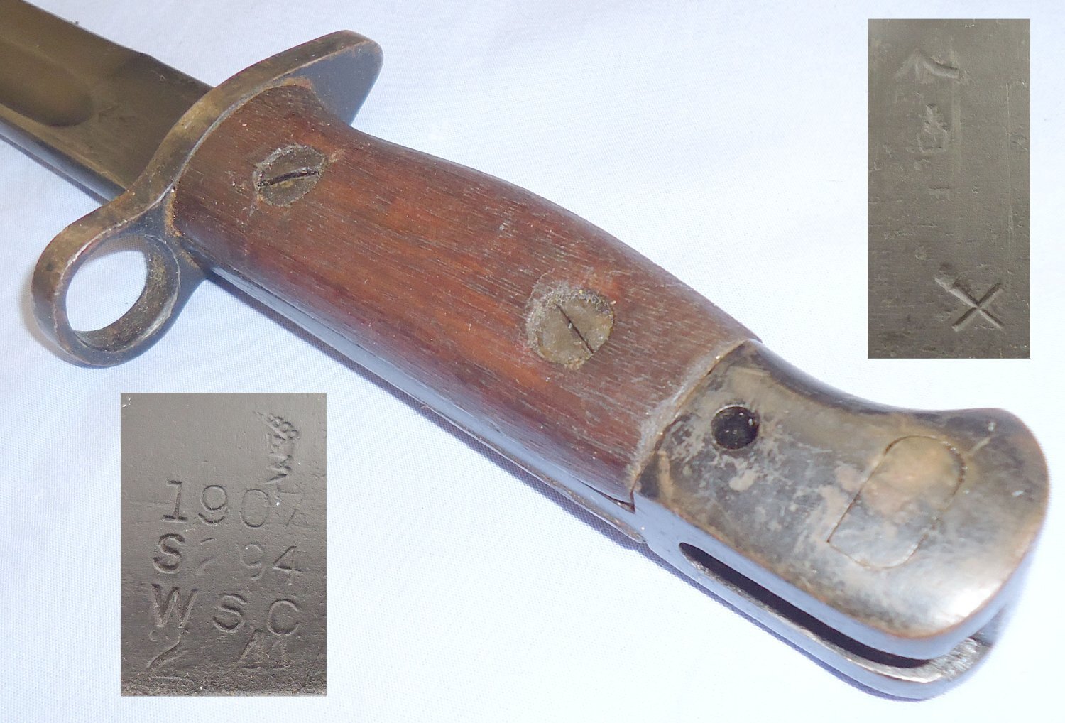 British WWII RAF Lanchester SMG Bayonet with Scabbard and Frog. BAYO 390. Bayonet