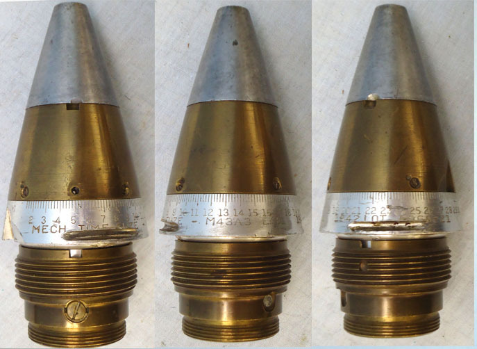 INERT DEACTIVATED. Unfired WW2, 1942 Dated American M43A3 Mechanical Time Fuse & Protector Cover. - O 1726 INERT DEACTIVATED. Unfired WW2, 1942 Dated American M43A3 Mechanical Time Fuse & Protector Cover. - O 1726  Other Ammunition