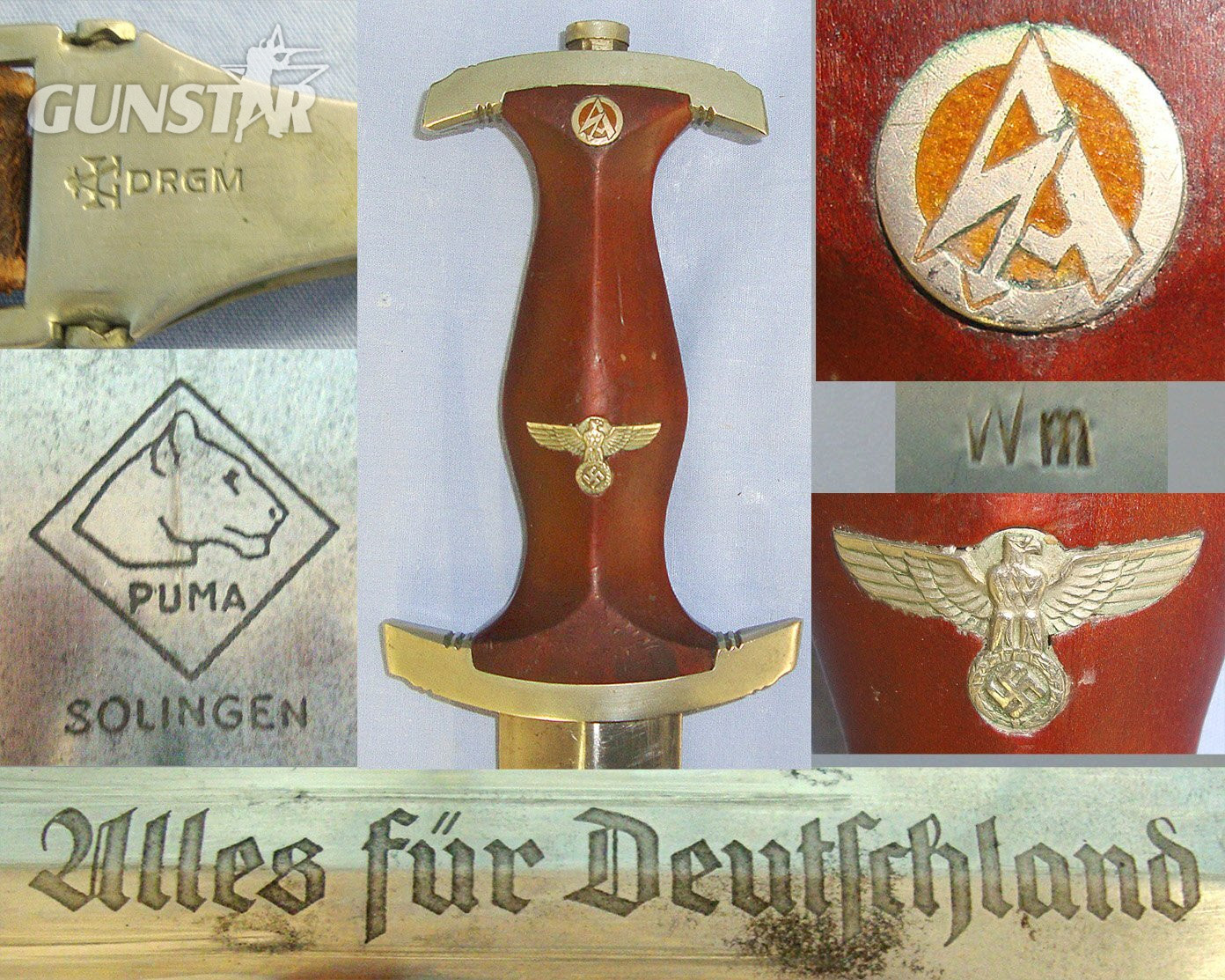 EARLY PRODUCTION**Nazi German 1933 Pattern SA Dagger With Etched Blade By Puma Solingen (Rarity Value 6), To ‘Wm’ SA Group Westmark (Saarbrucken), Scabbard & Hanger With Assman DRGM Marked Clasp. Sn 23484:108 Dagger