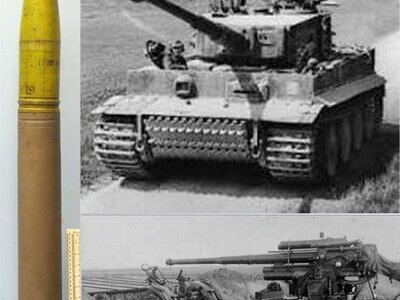 DEACTIVATED INERT. WW2, German Tiger 1 Tank, 1942 Dated, Unfired 88mm (88 x 571R) High Explosive (HE) Round for the 88mm Tiger 1 KWK 36 tank gun and the Flak 18 Towed Anti-aircraft/Tank and Naval Guns. Sn - 23036 DEACTIVATED INERT. WW2, German Tiger 1 Tank, 1942 Dated, Unfired 88mm (88 x 571R) High Explosive (HE) Round for the 88mm Tiger 1 KWK 36 tank gun and the Flak 18 Towed Anti-aircraft/Tank and Naval Guns. Sn - 23036 Various Other Ammunition