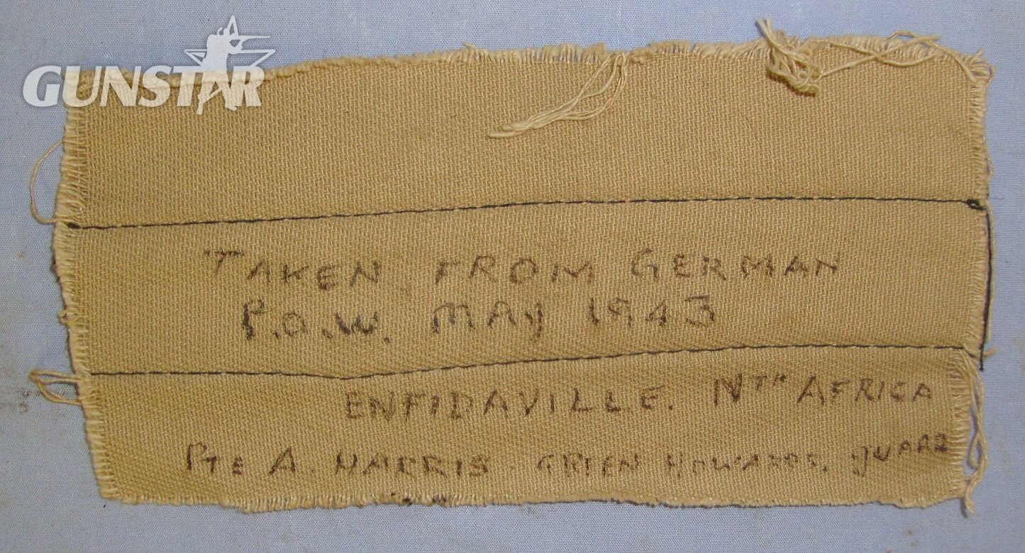  WAR TROPHY ** TAKEN FROM GERMAN POW 1943 AT ENFIDAVILLE NORTH AFRICA BY BRITISH PTE A. HARRIS GREEN HOWARDS GUARD** WW2 DAK (Deutsches Afrikakorps) Cuff Title Attached To Piece Of Original German Tropical Uniform Sleeve. Sn 23068:2  Antique & Militaria