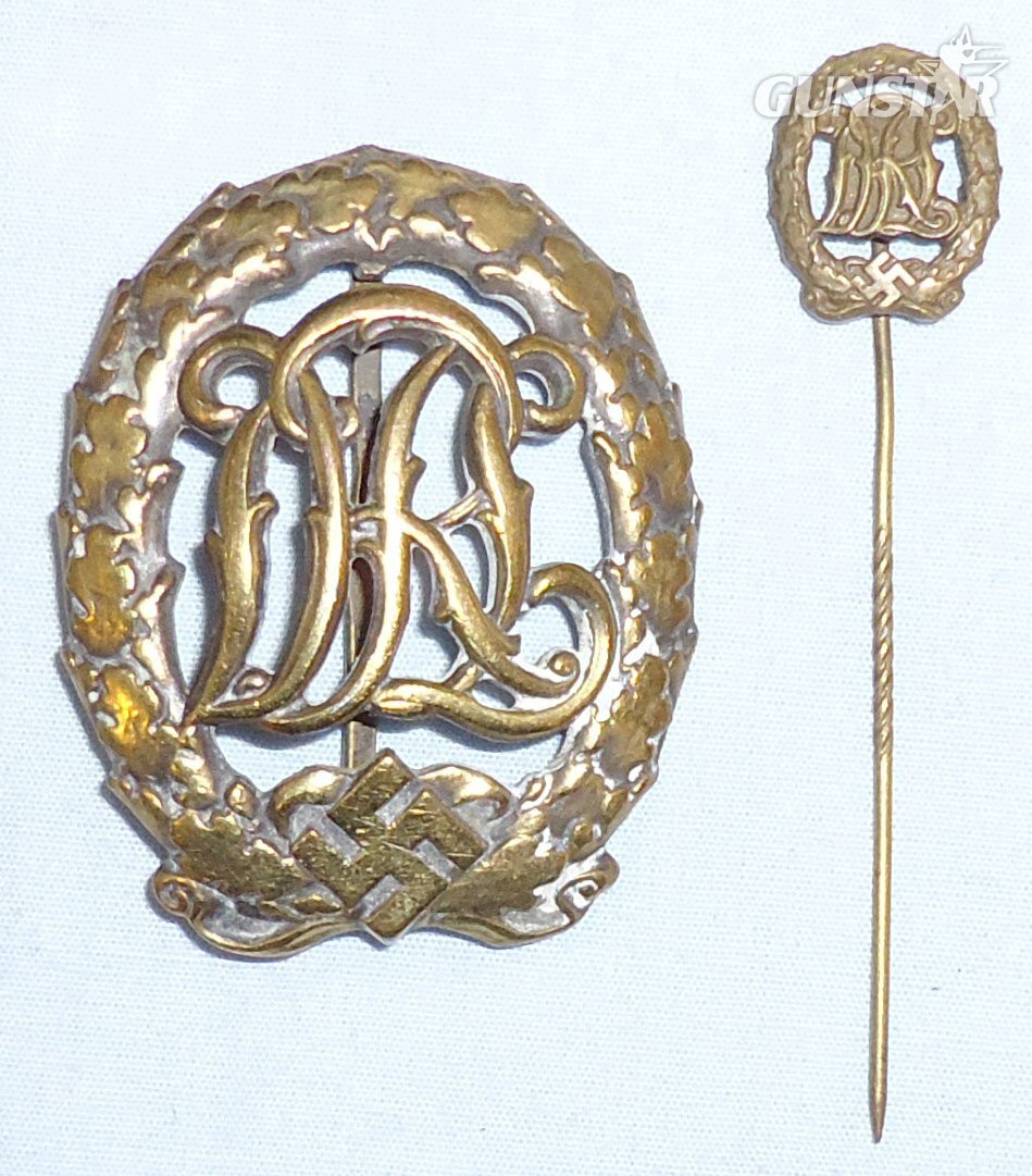 Matching* Original German WWII D.R.L. Sports Bronze Badge maker marked “Wernstein, Jena” and Matching Pin. N 183. Matching* Original German WWII D.R.L. Sports Bronze Badge maker marked “Wernstein, Jena” and Matching Pin. N 183. Antique & Militaria in 