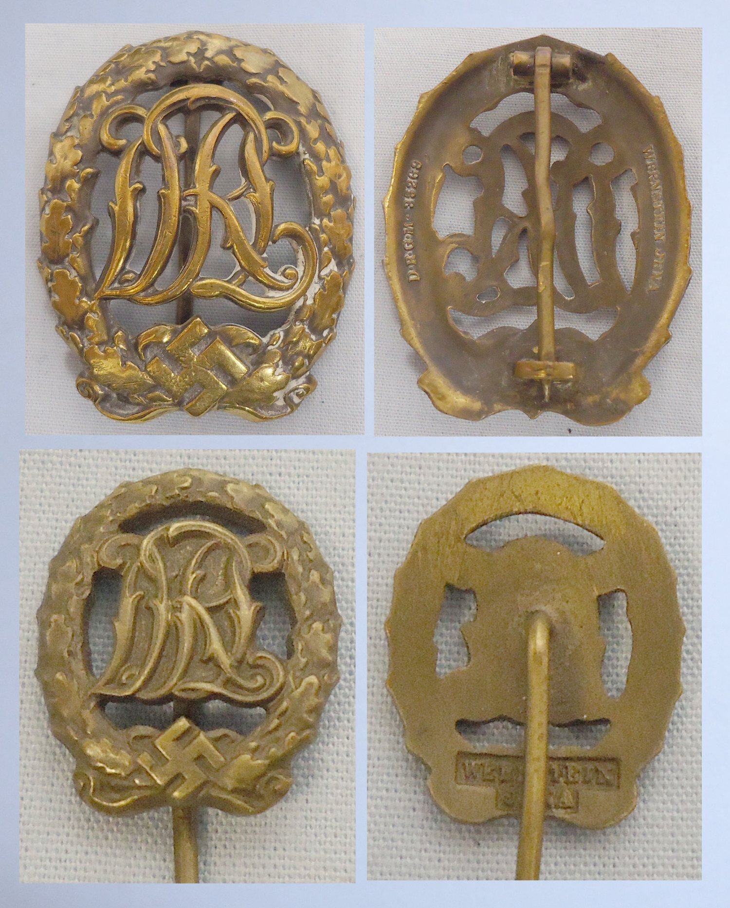 Matching* Original German WWII D.R.L. Sports Bronze Badge maker marked “Wernstein, Jena” and Matching Pin. N 183. Matching* Original German WWII D.R.L. Sports Bronze Badge maker marked “Wernstein, Jena” and Matching Pin. N 183. Antique & Militaria