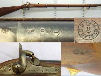 Royal Small Arms Factory (Enfield) British Pattern 1859 3 Band Musket (2nd model Indian .656” Musket). Sn - 21393:29 Single Shot .65 Cal Muzzleloader Rifle