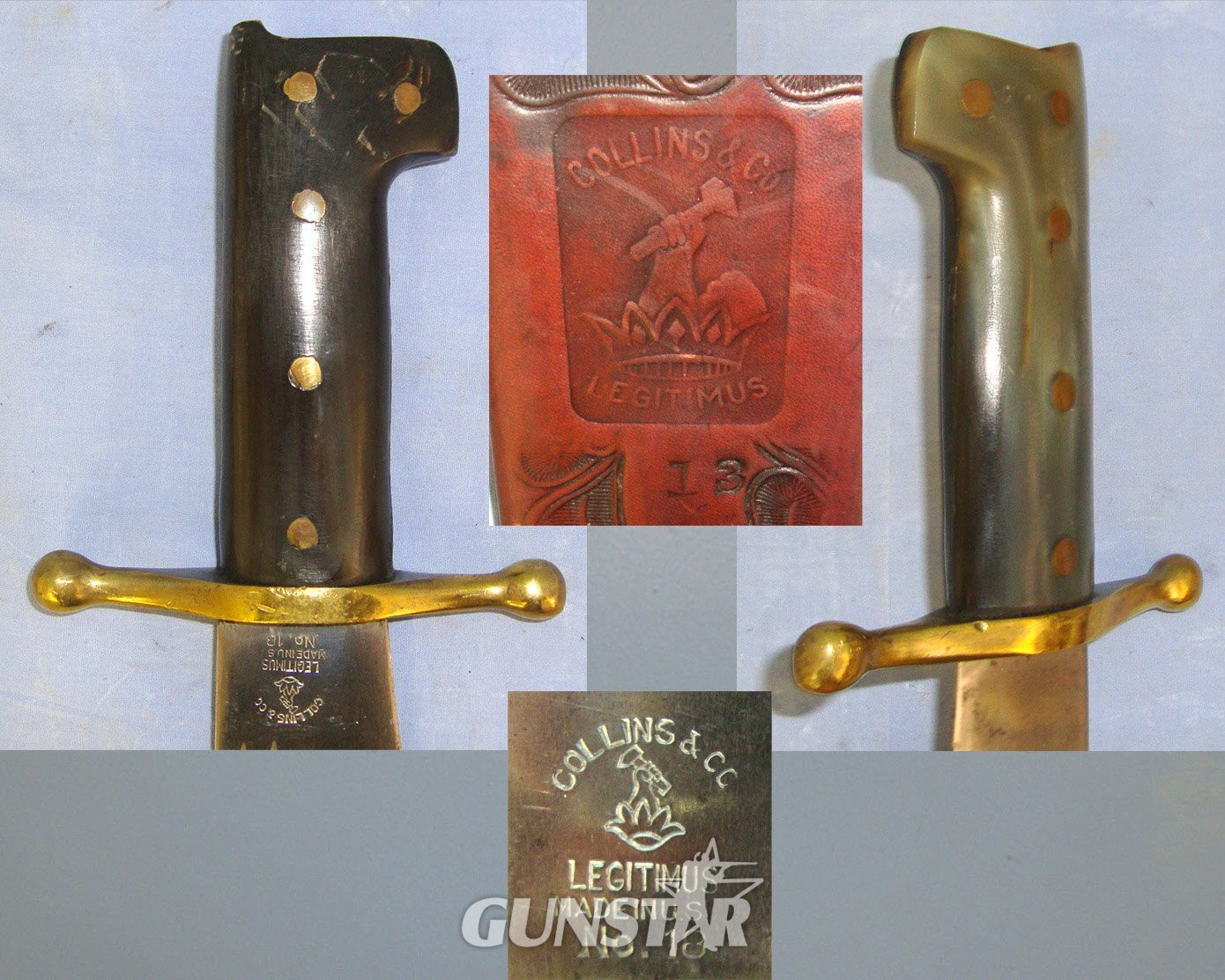 MATCHING**WW2 U.S.M.C. Collins & Co Legitimus No.18 V-44 Combat / Survival Bowie Knife With Attractive 2 Tone Polished Horn Scales & Collins & Co Legitimus No.18 Scabbard. Sn 22671 Knive