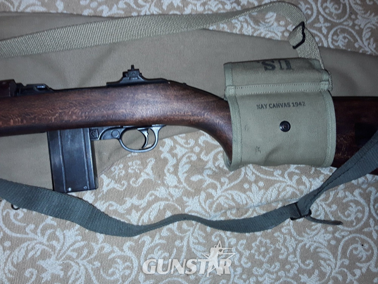 Denix M1 CARBINE COMPLETE WITH CANVAS VASILE CASE/SLING/ SPARE CLIP POUCH NICELY AGED - Non-firing - {CATEGORY}