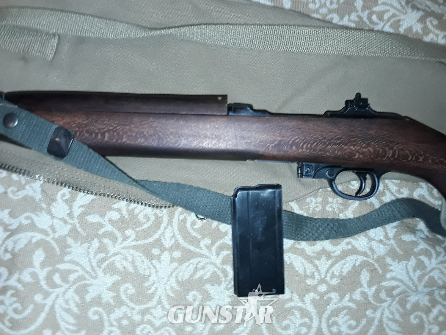 {CATEGORY} - Denix M1 CARBINE COMPLETE WITH CANVAS VASILE CASE/SLING/ SPARE CLIP POUCH NICELY AGED - Non-firing in 