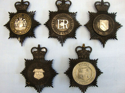 Various Various Queen's Crown Blackened Two Piece Helmet Plates. Other Accessory