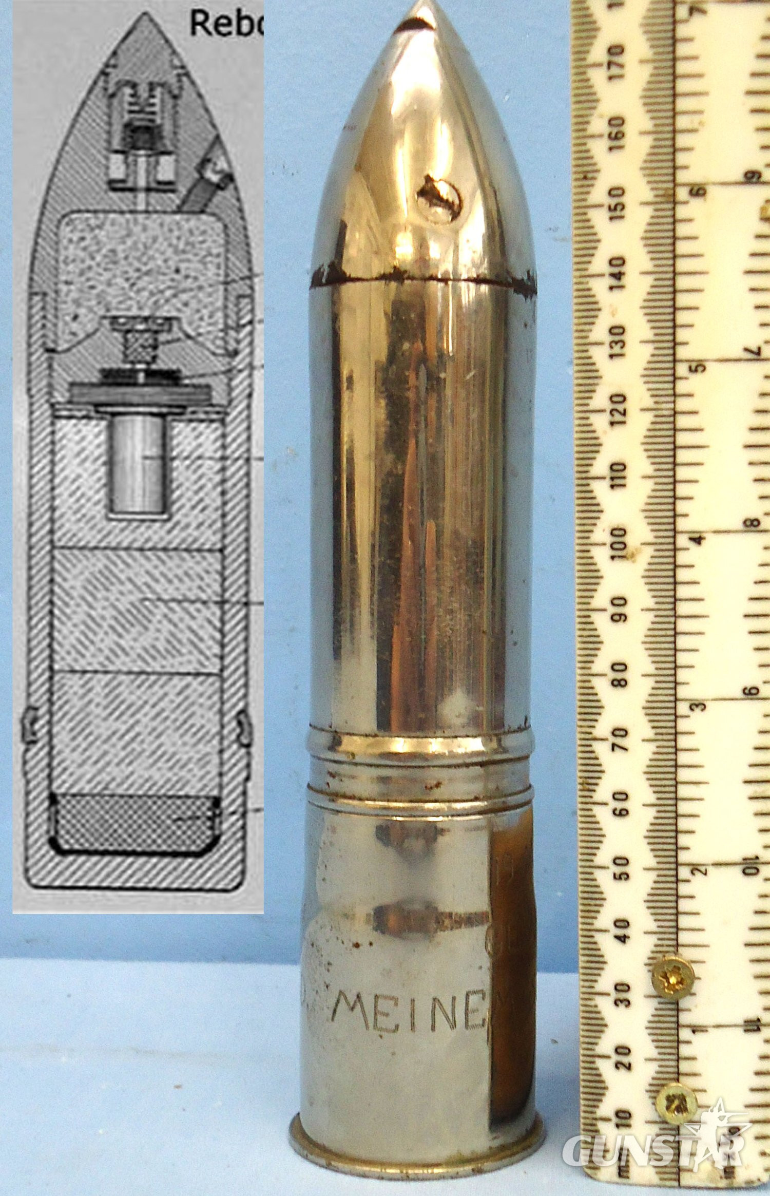 INERT DEACTIVATED. WW1 Austrian, 1916 Dated, George Roth 37MM Trench Gun (3.7 cm Infanteriegeschütz M.15) (37x57R) High Explosive Bouncing Presentation Round. Sn - 21687 INERT DEACTIVATED. WW1 Austrian, 1916 Dated, George Roth 37MM Trench Gun (3.7 cm Infanteriegeschütz M.15) (37x57R) High Explosive Bouncing Presentation Round. Sn - 21687  Other Ammunition in 