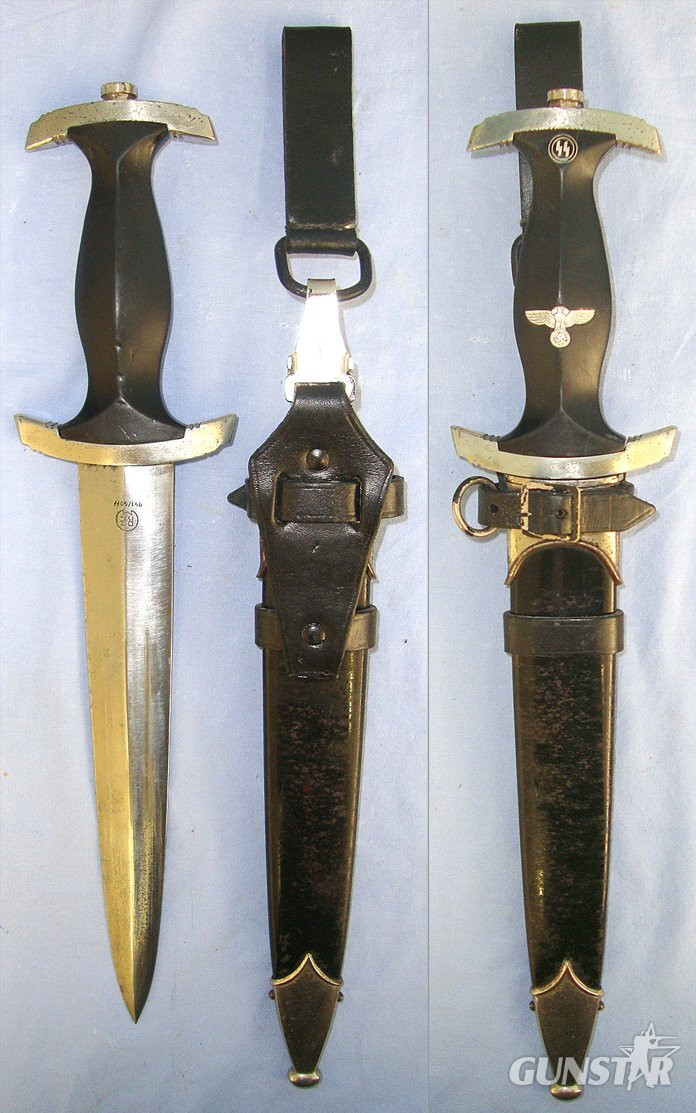  RARE**Wartime Production Early WW2 1940 Dated Nazi German 1933 Pattern SS Man’s Dagger By RZM 941 (Carl Eickhorn Solingen) With SS Runes & "Meine Ehre Heisst Treue" Motto Etched Blade, Scabbard & Assman DRGM Hanger Assembly. Sn 23484:109 Dagger