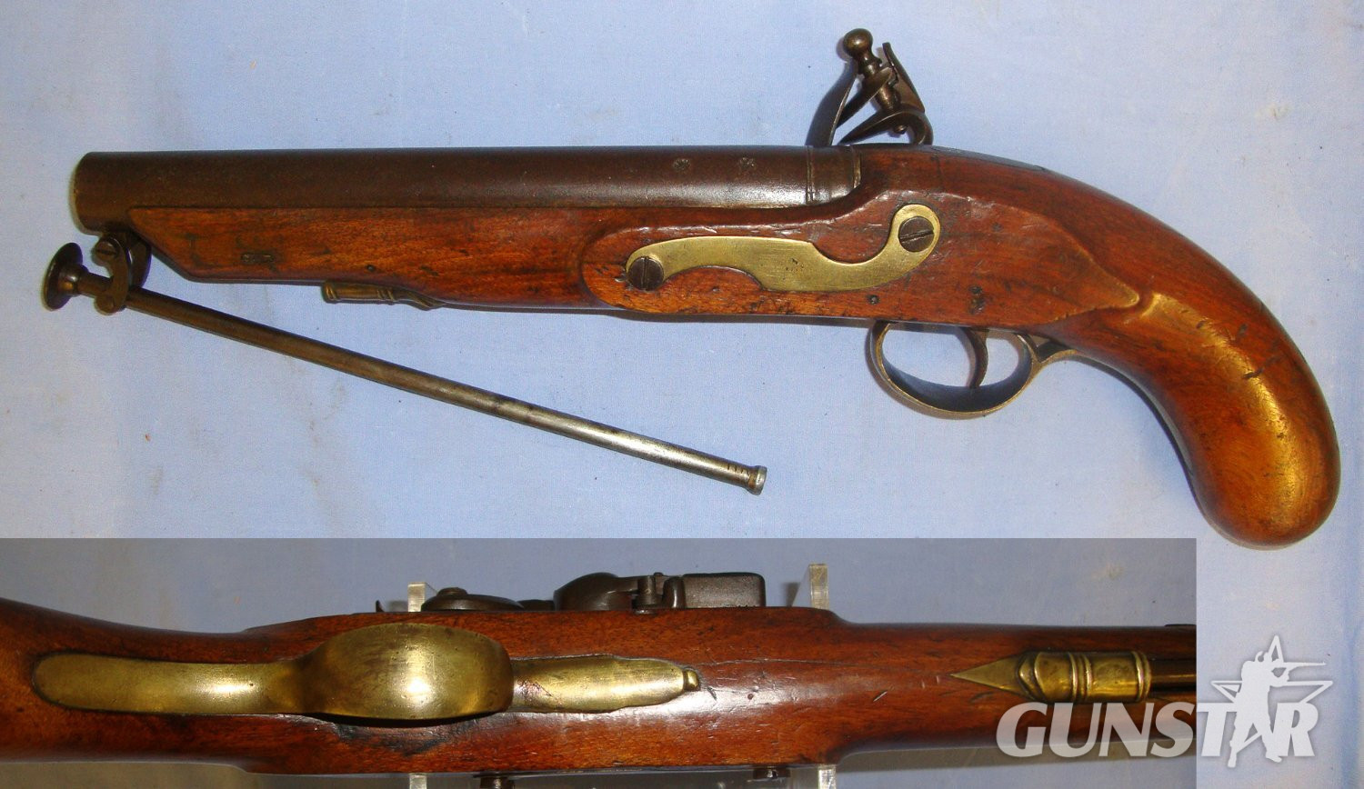  C1800 English Richards Flintlock 15 Bore Holster Pistol With Brass Fittings, Safety Bolt & Captive Iron Ram Rod. Sn 21393:20 flintlock pistol Various Muzzleloader
