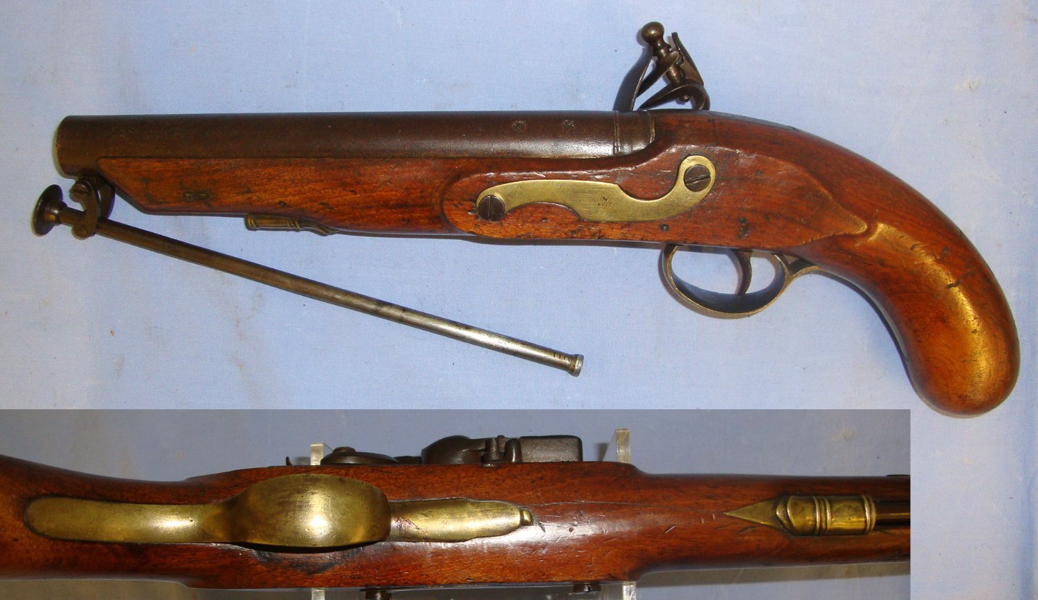  C1800 English Richards Flintlock 15 Bore Holster Pistol With Brass Fittings, Safety Bolt & Captive Iron Ram Rod. Sn 21393:20 flintlock pistol Various Muzzleloader