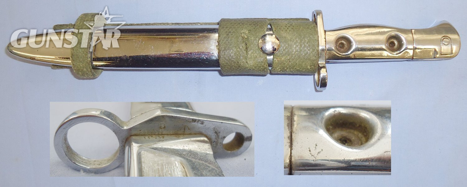 British (Chromed for Parade) SLR L1A3 Dated 1959 Bayonet by Birmingham Small Arms with Scabbard and Webbing Frog. BAYO 391. Bayonet