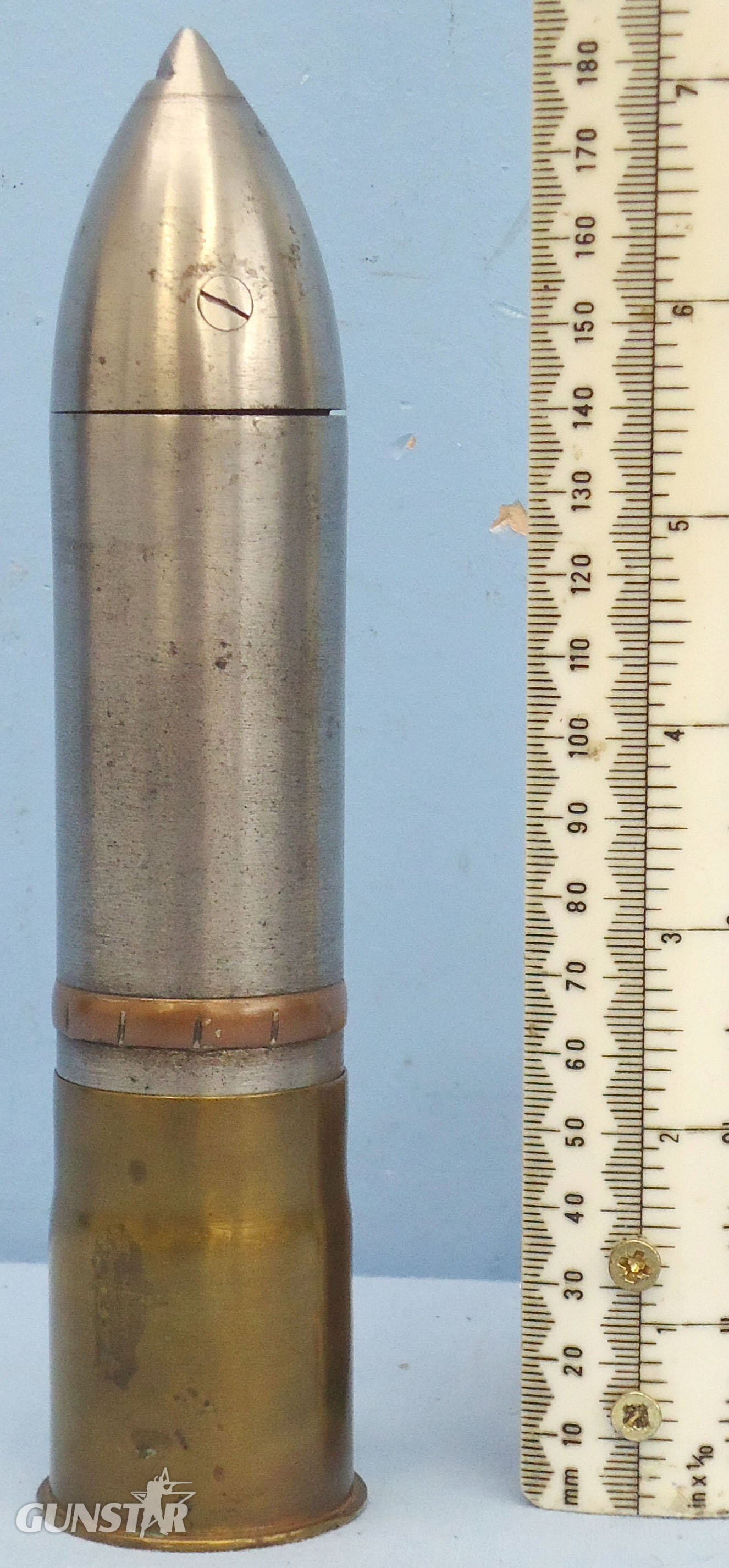 INERT DEACTIVATED. WW1 Austrian, 1916 Dated, George Roth 37MM Trench Gun (3.7 cm Infanteriegeschütz M.15) (37x57R) High Explosive Bouncing Round. Sn - 21686 INERT DEACTIVATED. WW1 Austrian, 1916 Dated, George Roth 37MM Trench Gun (3.7 cm Infanteriegeschütz M.15) (37x57R) High Explosive Bouncing Round. Sn - 21686  Other Ammunition - {CATEGORY} in 
