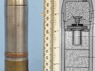 INERT DEACTIVATED. WW1 Austrian, 1916 Dated, George Roth 37MM Trench Gun (3.7 cm Infanteriegeschütz M.15) (37x57R) High Explosive Bouncing Round. Sn - 21686 INERT DEACTIVATED. WW1 Austrian, 1916 Dated, George Roth 37MM Trench Gun (3.7 cm Infanteriegeschütz M.15) (37x57R) High Explosive Bouncing Round. Sn - 21686  Other Ammunition